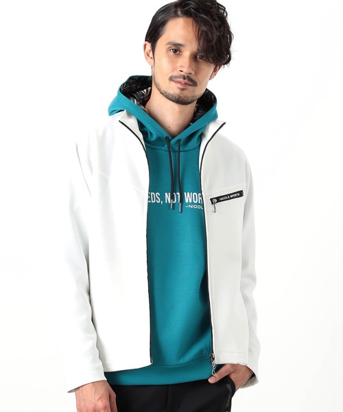 NICOLE CLUB FOR MEN（ニコルクラブフォーメン）の「【NICOLE SPORTS】ダンボールニットスタンドブルゾン（その他アウター・メンズ・オフホワイト/ブラック/ターコイズブルー/その他・MEDIUM/LARGE/X-LARGE）」の2枚目の写真