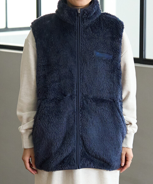 Champion フリースベスト Lサイズ ネイビー/パープル セール】Champion × FREAK'S STORE/チャンピオン 別注 シェルパ