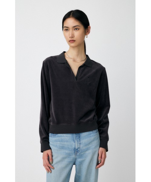MOUSSY(マウジー)の「VELOUR POLO ロングスリーブTシャツ(Tシャツ/カットソー・レディース・キナリ/レッド/ダークネイビー/グレー・FREE)」の2枚目の写真