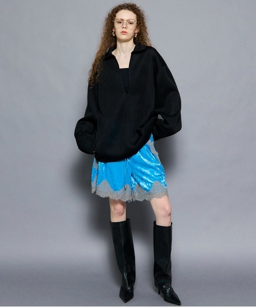 PRE-ORDER】Hem Lace Velour Shorts/ヘムレースベロアショートパンツ