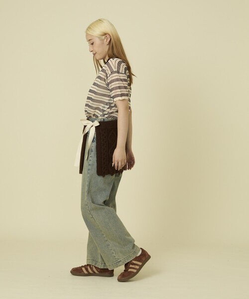 FREAK'S STORE(フリークスストア)の「マルチボーダー シアー サマー ポロニット/サマーニット(ポロシャツ・レディース・ブラウン/オフホワイト・フリ-)」の5枚目の写真