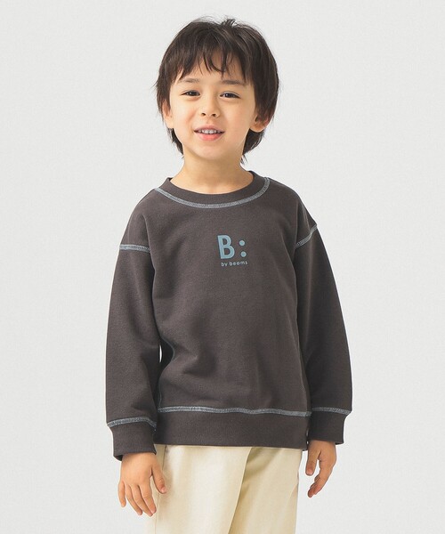 B:MING by BEAMS(ビーミングバイビームス)の「配色ステッチ ロゴ スウェット2025FW(100~140cm)(スウェット・キッズ・サックスブルー/チャコールグレー・120/110/140/100/130)」の1枚目の写真