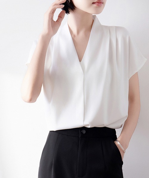 セール】Vネックフレンチスリーブブラウス（シャツ/ブラウス）｜ReRe