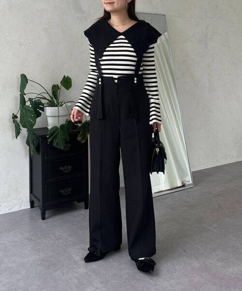 prose verse（プロズヴェール）の「フロントパールハイウエストサス付きパンツ（サロペット/オーバーオール・レディース・ブラック・PL/PM/LARGE/MEDIUM）」の6枚目の写真