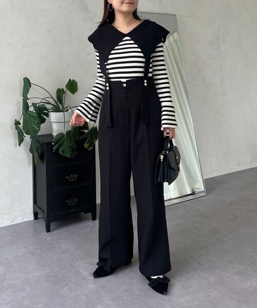 prose verse（プロズヴェール）の「フロントパールハイウエストサス付きパンツ（サロペット/オーバーオール・レディース・ブラック・PL/PM/LARGE/MEDIUM）」の7枚目の写真