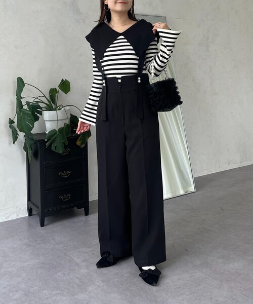 prose verse（プロズヴェール）の「フロントパールハイウエストサス付きパンツ（サロペット/オーバーオール・レディース・ブラック・PL/PM/LARGE/MEDIUM）」の15枚目の写真