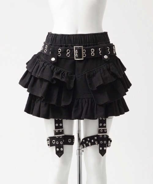 REFLEM（レフレム）の「『REFLEM/レフレム』ガーターベルト付きフリルスカート（スカート・レディース・ブラック/グレー・FREE）」の8枚目の写真