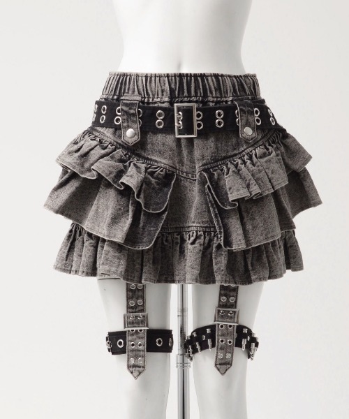 REFLEM（レフレム）の「『REFLEM/レフレム』ガーターベルト付きフリルスカート（スカート・レディース・ブラック/グレー・FREE）」の15枚目の写真