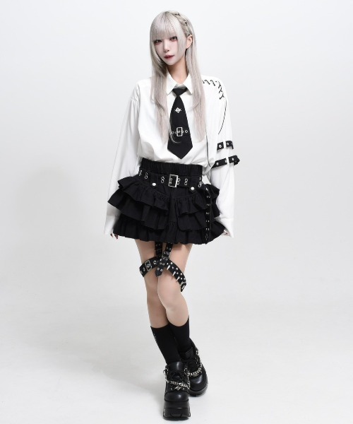 REFLEM（レフレム）の「『REFLEM/レフレム』ガーターベルト付きフリルスカート（スカート・レディース・ブラック/グレー・FREE）」の9枚目の写真