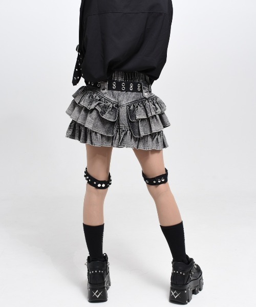 REFLEM（レフレム）の「『REFLEM/レフレム』ガーターベルト付きフリルスカート（スカート・レディース・ブラック/グレー・FREE）」の7枚目の写真
