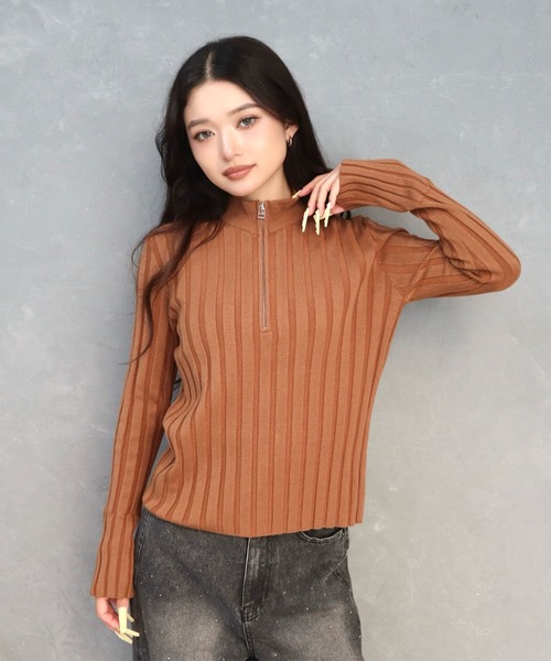 CECIL McBEE(セシルマクビー)の「リブハーフジッププルオーバー(ニット/セーター・レディース・ブラック/オフホワイト/ブラウン・MEDIUM)」の3枚目の写真