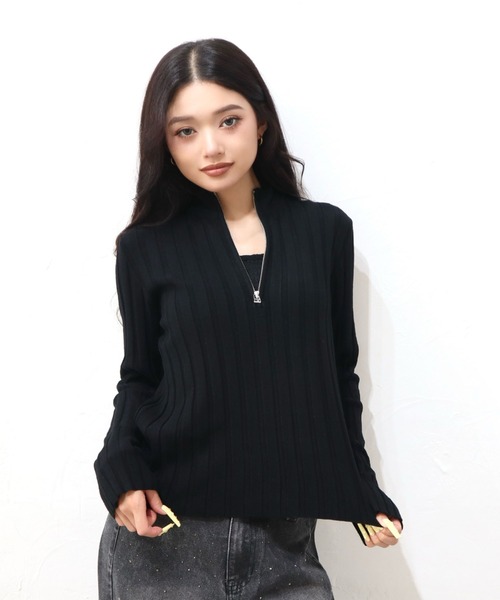 CECIL McBEE(セシルマクビー)の「リブハーフジッププルオーバー(ニット/セーター・レディース・ブラック/オフホワイト/ブラウン・MEDIUM)」の2枚目の写真