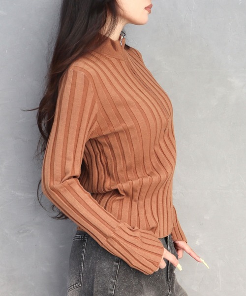 CECIL McBEE(セシルマクビー)の「リブハーフジッププルオーバー(ニット/セーター・レディース・ブラック/オフホワイト/ブラウン・MEDIUM)」の7枚目の写真