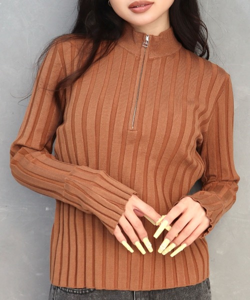 CECIL McBEE(セシルマクビー)の「リブハーフジッププルオーバー(ニット/セーター・レディース・ブラック/オフホワイト/ブラウン・MEDIUM)」の4枚目の写真