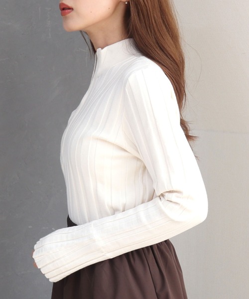 CECIL McBEE(セシルマクビー)の「リブハーフジッププルオーバー(ニット/セーター・レディース・ブラック/オフホワイト/ブラウン・MEDIUM)」の9枚目の写真