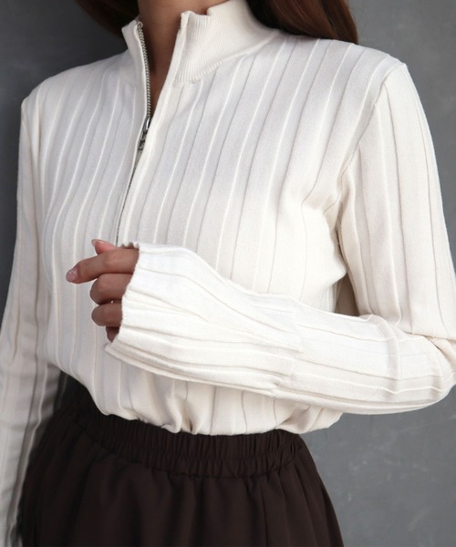 CECIL McBEE(セシルマクビー)の「リブハーフジッププルオーバー(ニット/セーター・レディース・ブラック/オフホワイト/ブラウン・MEDIUM)」の13枚目の写真