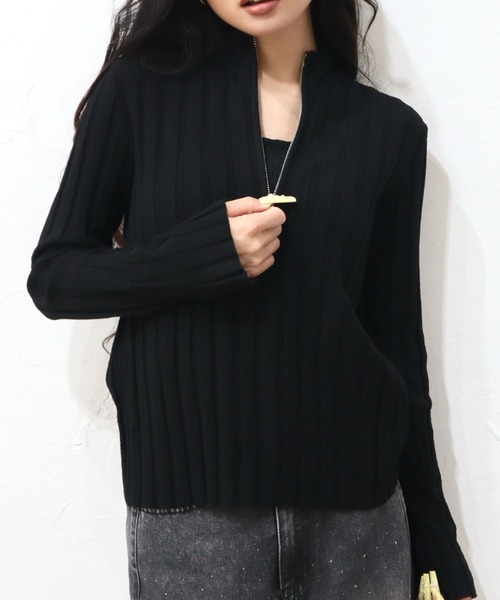 CECIL McBEE(セシルマクビー)の「リブハーフジッププルオーバー(ニット/セーター・レディース・ブラック/オフホワイト/ブラウン・MEDIUM)」の14枚目の写真