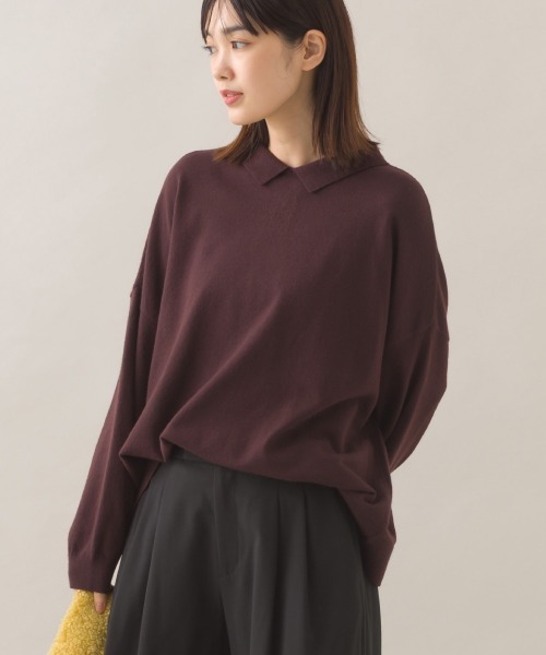 OMNES(オムネス)の「ハイゲージポロニット1つボタンプルオーバー(ニット/セーター・レディース・オフホワイト/レッド/ブラウン/ダークグレー・FREE)」の4枚目の写真