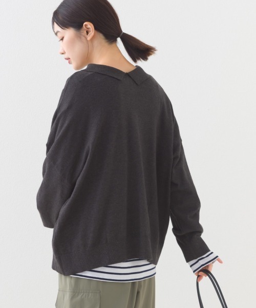 OMNES(オムネス)の「ハイゲージポロニット1つボタンプルオーバー(ニット/セーター・レディース・オフホワイト/レッド/ブラウン/ダークグレー・FREE)」の3枚目の写真