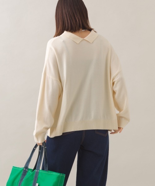 OMNES(オムネス)の「ハイゲージポロニット1つボタンプルオーバー(ニット/セーター・レディース・オフホワイト/レッド/ブラウン/ダークグレー・FREE)」の7枚目の写真