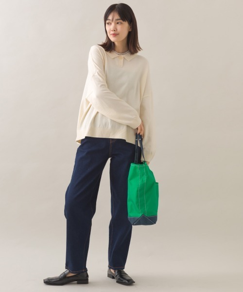 OMNES(オムネス)の「ハイゲージポロニット1つボタンプルオーバー(ニット/セーター・レディース・オフホワイト/レッド/ブラウン/ダークグレー・FREE)」の8枚目の写真