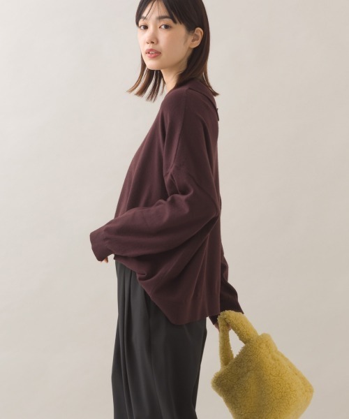 OMNES(オムネス)の「ハイゲージポロニット1つボタンプルオーバー(ニット/セーター・レディース・オフホワイト/レッド/ブラウン/ダークグレー・FREE)」の18枚目の写真