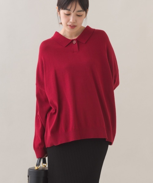 OMNES(オムネス)の「ハイゲージポロニット1つボタンプルオーバー(ニット/セーター・レディース・オフホワイト/レッド/ブラウン/ダークグレー・FREE)」の22枚目の写真