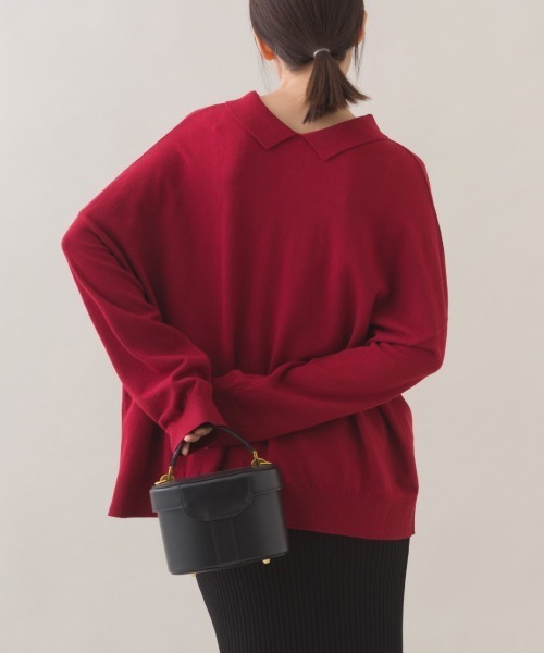 OMNES(オムネス)の「ハイゲージポロニット1つボタンプルオーバー(ニット/セーター・レディース・オフホワイト/レッド/ブラウン/ダークグレー・FREE)」の12枚目の写真