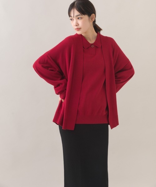 OMNES(オムネス)の「ハイゲージポロニット1つボタンプルオーバー(ニット/セーター・レディース・オフホワイト/レッド/ブラウン/ダークグレー・FREE)」の14枚目の写真