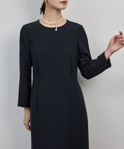 ROPE'（ロペ）の「トリアセダブルクロス ウエストコンシャスワンピース/イージーケア・セットアップ対応・25AW（ワンピース・レディース・ネイビー・38/36/40）」の2枚目の写真