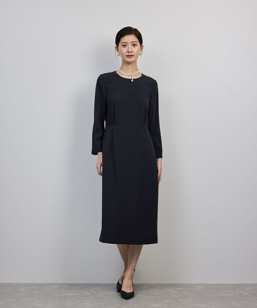 ROPE'（ロペ）の「トリアセダブルクロス ウエストコンシャスワンピース/イージーケア・セットアップ対応・25AW（ワンピース・レディース・ネイビー・38/36/40）」の4枚目の写真