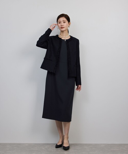 ROPE'（ロペ）の「トリアセダブルクロス ウエストコンシャスワンピース/イージーケア・セットアップ対応・25AW（ワンピース・レディース・ネイビー・38/36/40）」の6枚目の写真