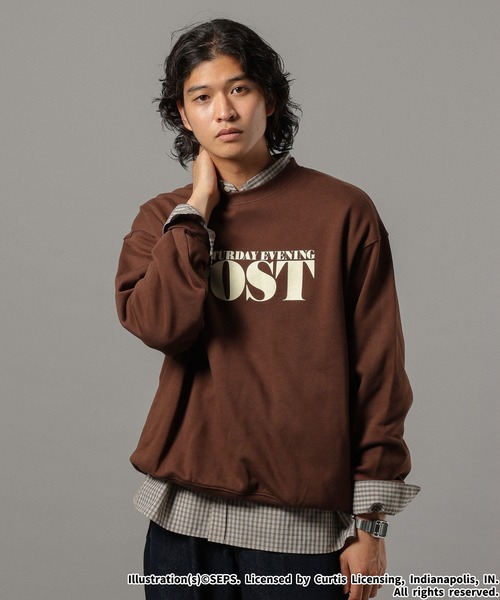 45rpm ブラウン プリント スウェット セール】【THE SATURDAY EVENING POST】コラボプリントスウェット