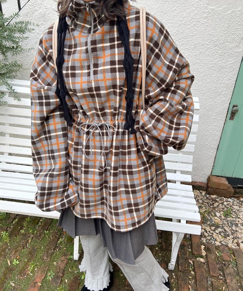 WC（ダブル シー）の「《WEB限定★》ハーフジップチェックフリースプルオーバー（ブルゾン・レディース・グレー/ピンク・FREE）」の2枚目の写真