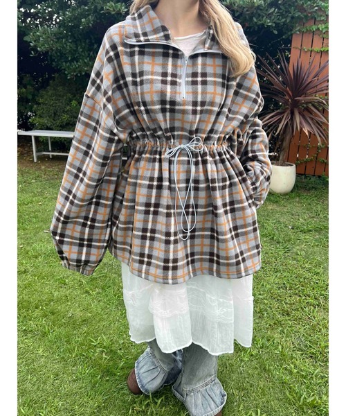 WC（ダブル シー）の「《WEB限定★》ハーフジップチェックフリースプルオーバー（ブルゾン・レディース・グレー/ピンク・FREE）」の3枚目の写真