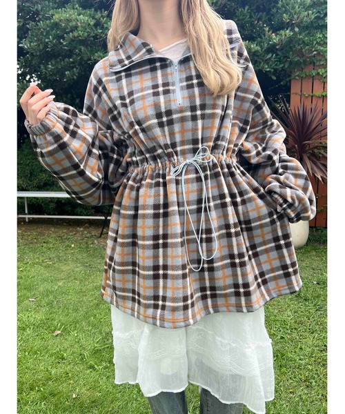 WC（ダブル シー）の「《WEB限定★》ハーフジップチェックフリースプルオーバー（ブルゾン・レディース・グレー/ピンク・FREE）」の4枚目の写真