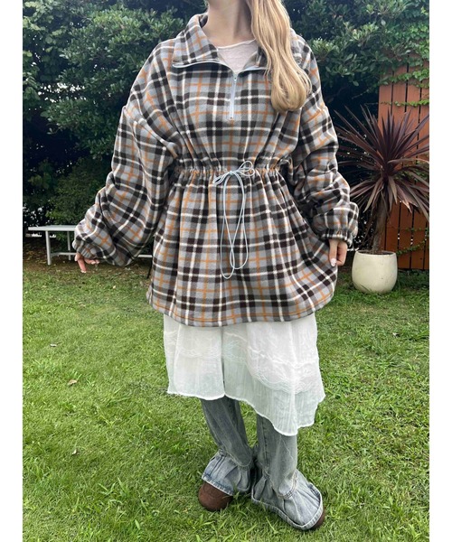 WC（ダブル シー）の「《WEB限定★》ハーフジップチェックフリースプルオーバー（ブルゾン・レディース・グレー/ピンク・FREE）」の7枚目の写真