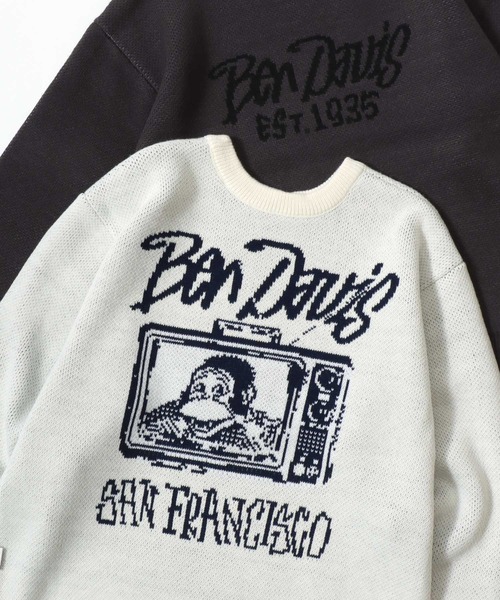 BEN DAVIS（ベンデイビス）の「BEN DAVIS/ベンデイビス TELEVISION KNIT TOP/オーバーサイズ ニット ストリート ロゴ セーター/レディース メンズ（ニット/セーター・メンズ・ブラック/オフホワイト/チャコール・L/M/XL）」の2枚目の写真
