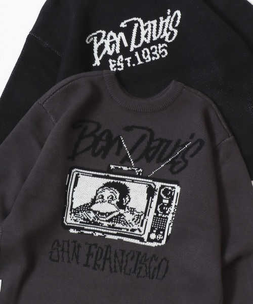 BEN DAVIS（ベンデイビス）の「BEN DAVIS/ベンデイビス TELEVISION KNIT TOP/オーバーサイズ ニット ストリート ロゴ セーター/レディース メンズ（ニット/セーター・メンズ・ブラック/オフホワイト/チャコール・L/M/XL）」の3枚目の写真