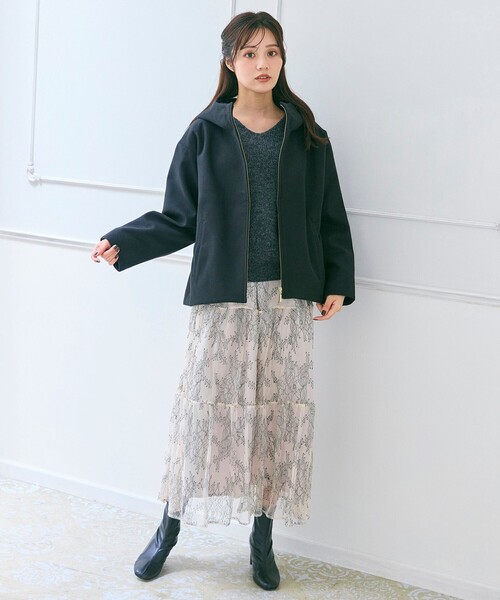 Feroux(フェルゥ)の「ニット×ティアードレース スカート(セットアップ・レディース・グレー系/アイボリー系・MEDIUM/SMALL)」の13枚目の写真