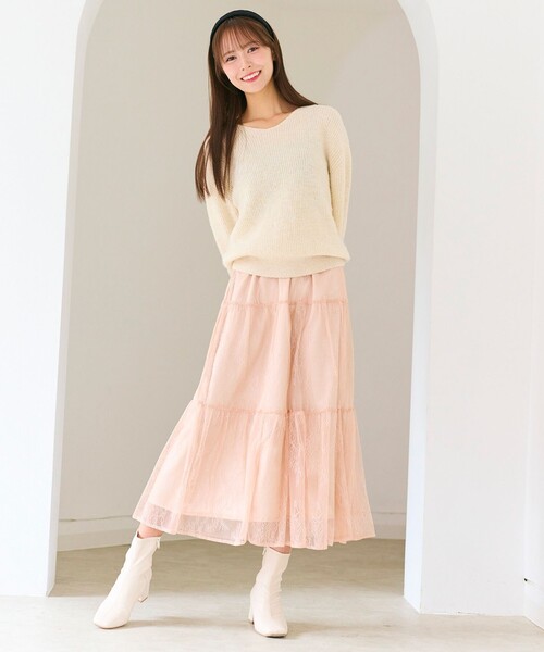 Feroux(フェルゥ)の「ニット×ティアードレース スカート(セットアップ・レディース・グレー系/アイボリー系・MEDIUM/SMALL)」の18枚目の写真