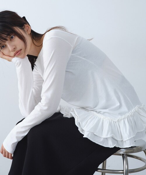 CODE A（コードエー）の「easy ruffled tee（Tシャツ/カットソー・レディース・ブラウン系その他/グレー/ホワイト・00）」の12枚目の写真