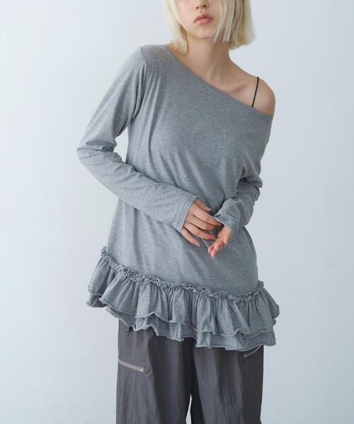 CODE A（コードエー）の「easy ruffled tee（Tシャツ/カットソー・レディース・ブラウン系その他/グレー/ホワイト・00）」の10枚目の写真
