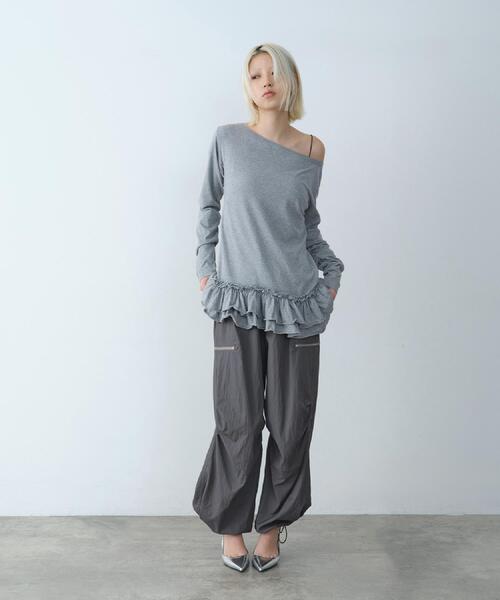 CODE A（コードエー）の「easy ruffled tee（Tシャツ/カットソー・レディース・ブラウン系その他/グレー/ホワイト・00）」の9枚目の写真