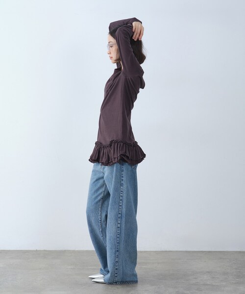 CODE A（コードエー）の「easy ruffled tee（Tシャツ/カットソー・レディース・ブラウン系その他/グレー/ホワイト・00）」の4枚目の写真