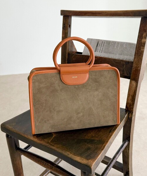 セール】スエード配色ボックスボストンバッグ（ショルダーバッグ