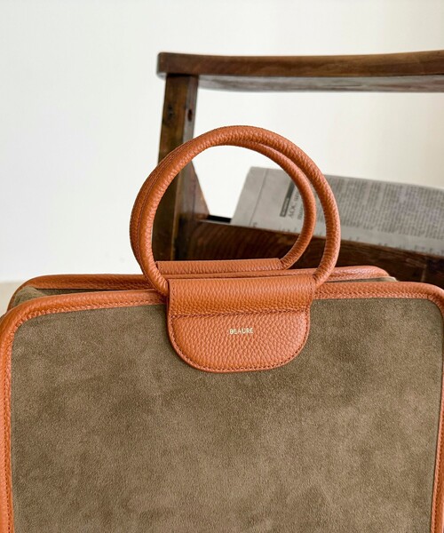 セール】スエード配色ボックスボストンバッグ（ショルダーバッグ