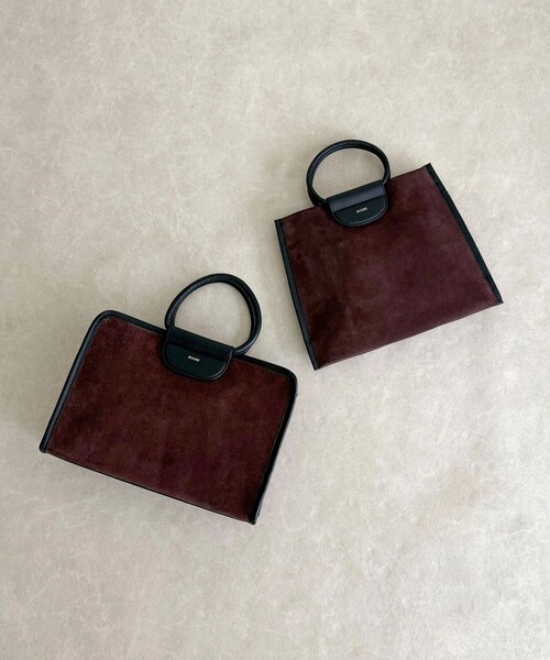 セール】スエード配色ボックスボストンバッグ（ショルダーバッグ