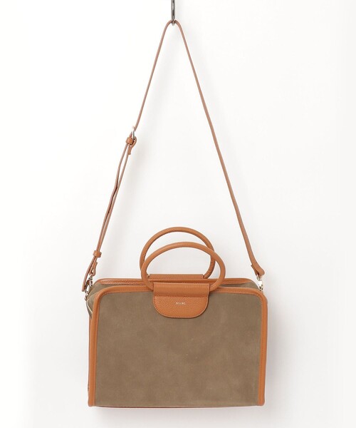 セール】スエード配色ボックスボストンバッグ（ショルダーバッグ