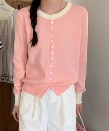 バイカラークルーネックカーディガン
